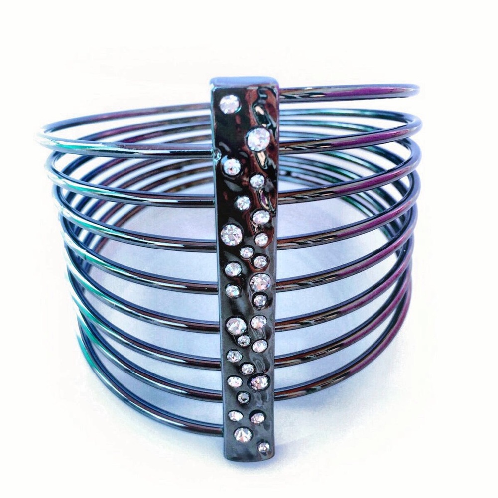Statement Gunmetal Bangle Bracelet Rhinestones